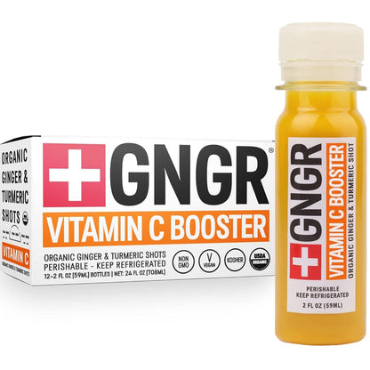 Vitamin C - Cold-Pressed Ginger Shot with Turmeric, Cayenne & Acerola, Peruvian Ginger Juice, 2 Fl Oz (Pack of 12)
